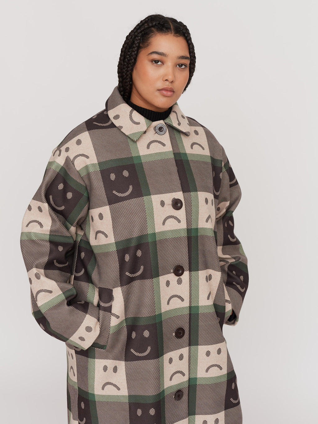 Happy Sad Check Coat